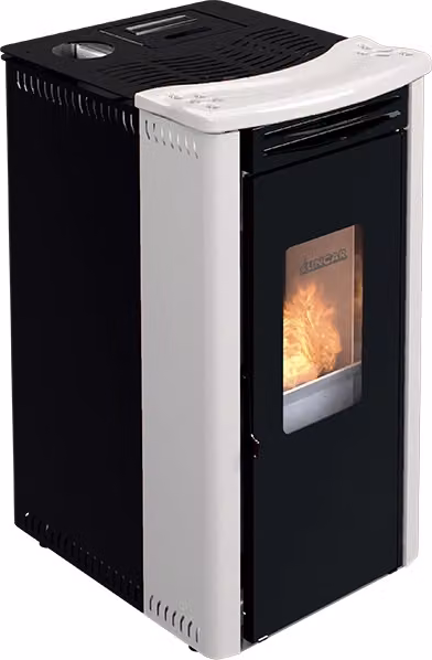 Stufa a pellet ventilata Orione Lincar, 9,1 kW, bianco lucido, L 89,5 cm x P 58,5 cm x H 49 cm