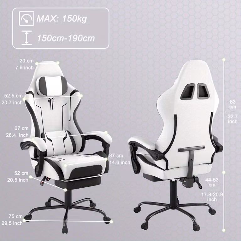 Sedia da gaming - Sedia per videogiochi - Sedia da scrivania - Sedia da ufficio - Sedia per computer - Ergonomica - Altezza regolabile