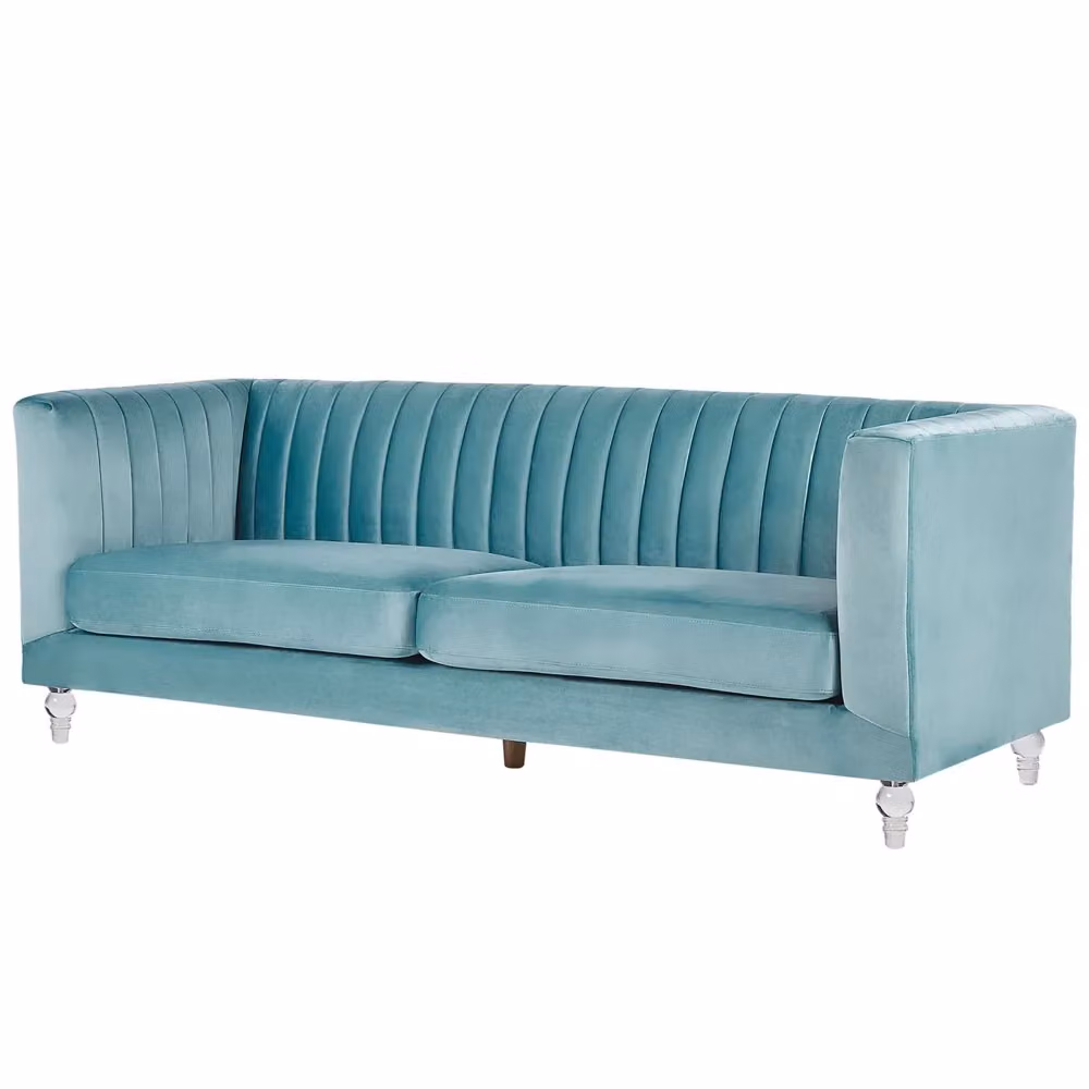 Divano a 3 posti Beliani in velluto azzurro stile glamour con struttura in legno L: 204 cm, P: 78 cm, H: 75 cm – 2