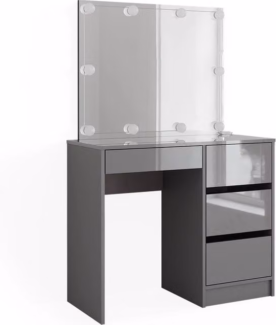 Tavolo da toeletta Sherry Grigio 90 cm con specchio e catena luminosa LED Vicco