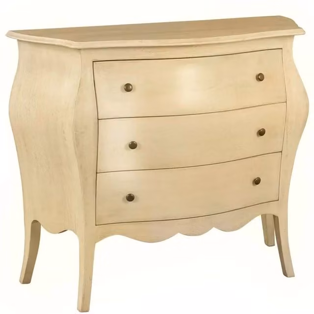 Cassettiera sagomata con 3 cassetti in legno di pino color avorio anticato Mobili 2G L/P/H: 99 x 41 x 85 cm