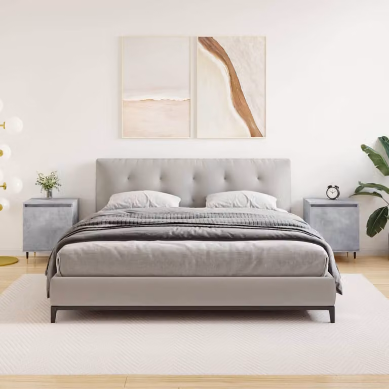 Set di 2 comodini moderni vidaXL in legno e metallo, colore grigio, da appendere alla parete, L 40 cm x P 30 cm x H 50 cm