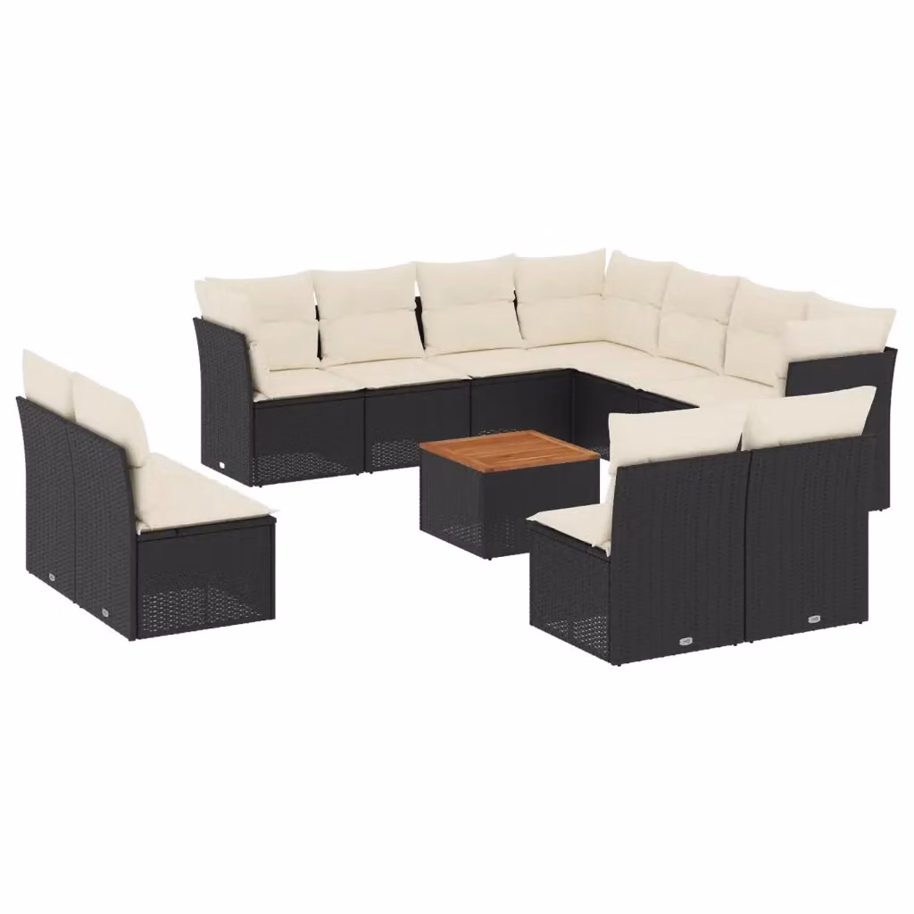 Set di divani da giardino vidaXL a forma di L composto da 12 pezzi con cuscini e tavolino da esterno in polyrattan nero – 2