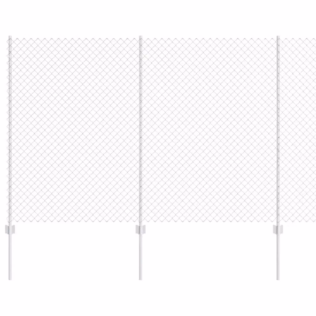 Recinzione a maglie con palo vidaXL in acciaio zincato Argento L: 10 m, H: 1,5 m – 2