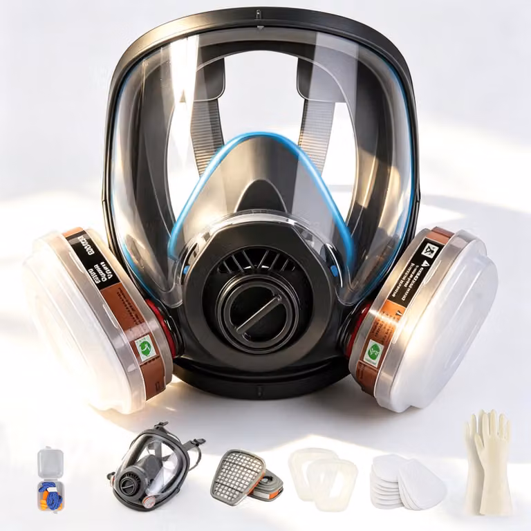 Maschera protettiva completa RM68, riutilizzabile, per verniciatura, con filtro, visiera e guanti