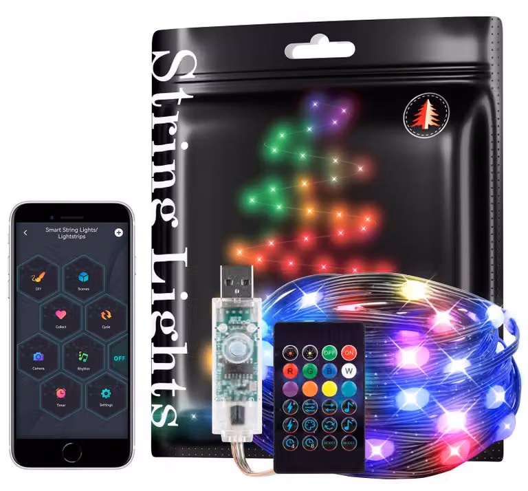 Catena luminosa RGB con chip WS2812B, 5 metri, 50 LED, alimentazione USB, grado di protezione IP67 (resistente all'acqua)