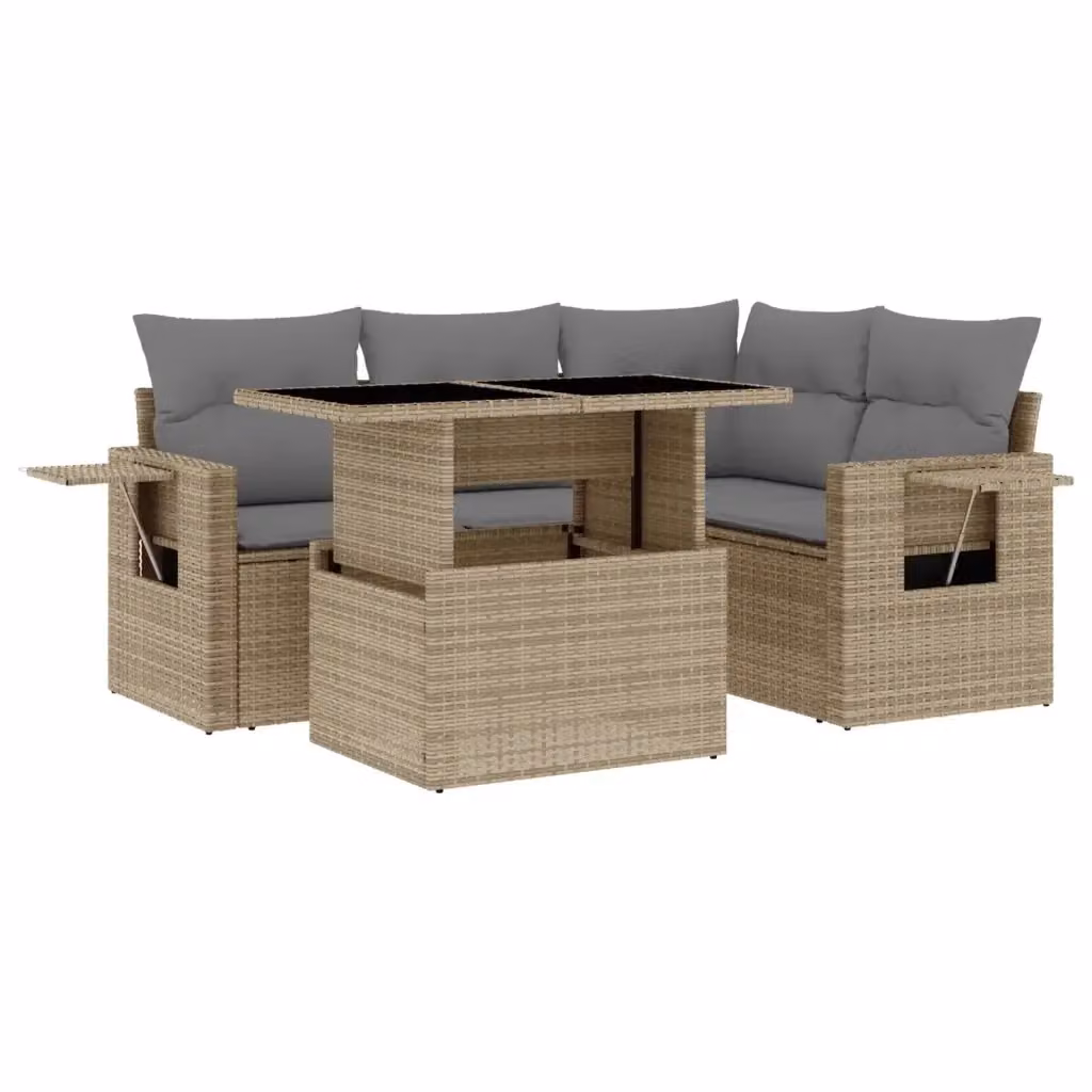 vidaXL Set Divano da Giardino 5 pz in Polyrattan con Cuscini Beige e Struttura in Metallo – 2