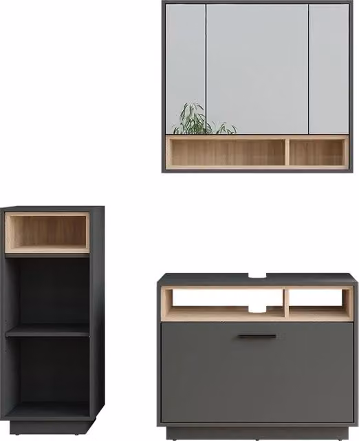 Set di mobili da bagno Beatrice Antracite/Sonoma 3 pezzi Vicco