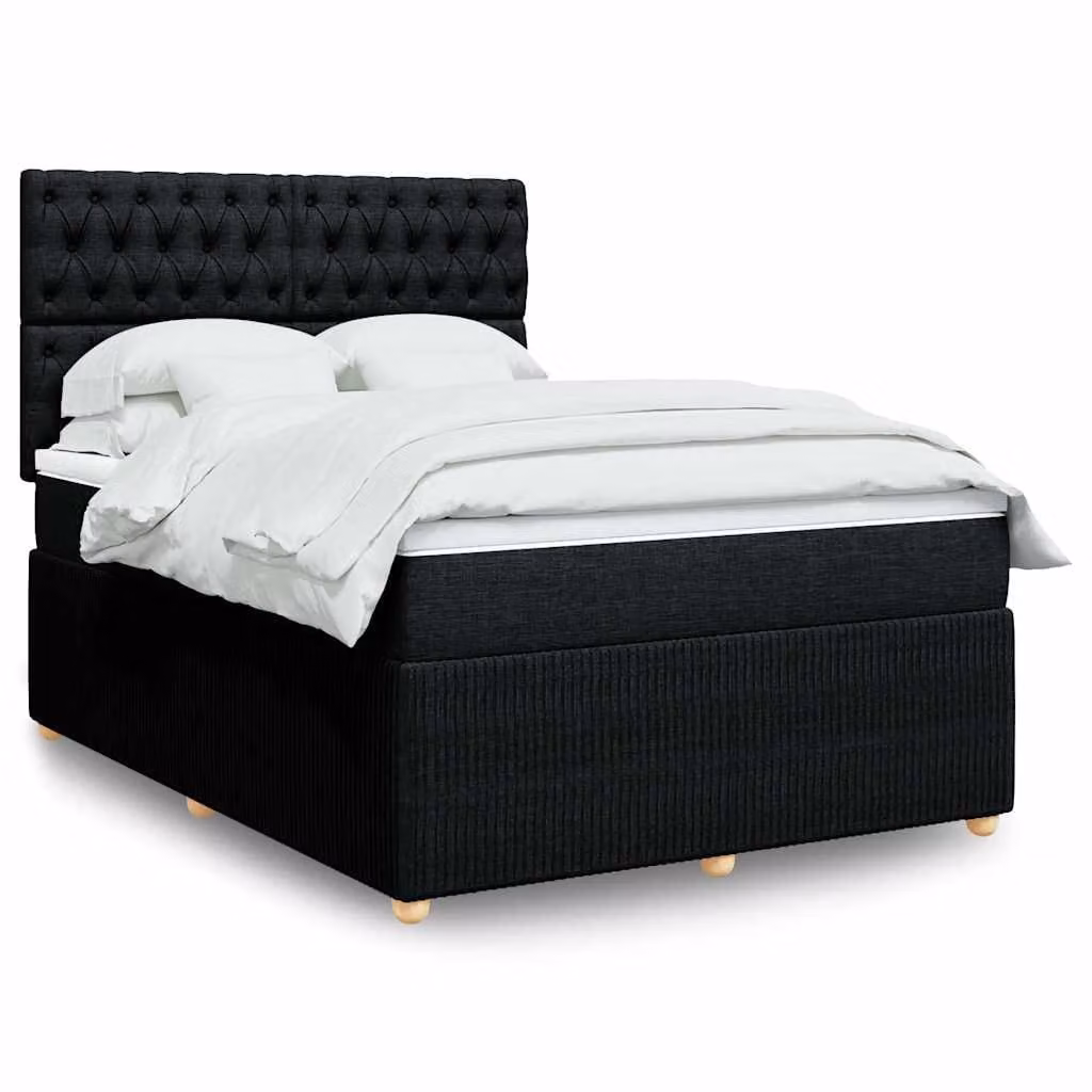 vidaXL Letto Ibrido con Materasso e Struttura Imbottita in Tessuto Nero e Bianco L: 140 cm, P: 200 cm