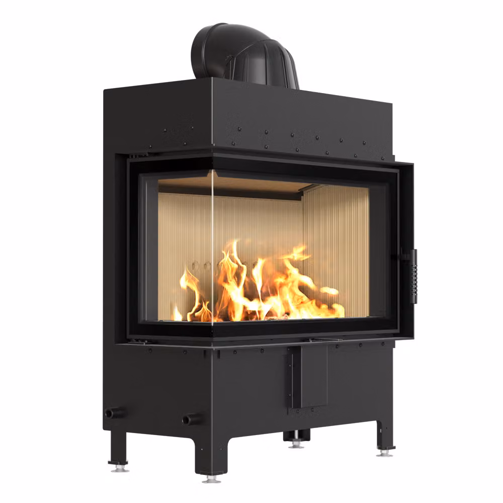 Inserto per caminetto in acciaio KRATKI LUCY sinistro 14 kW Ø 200 con molla per porta