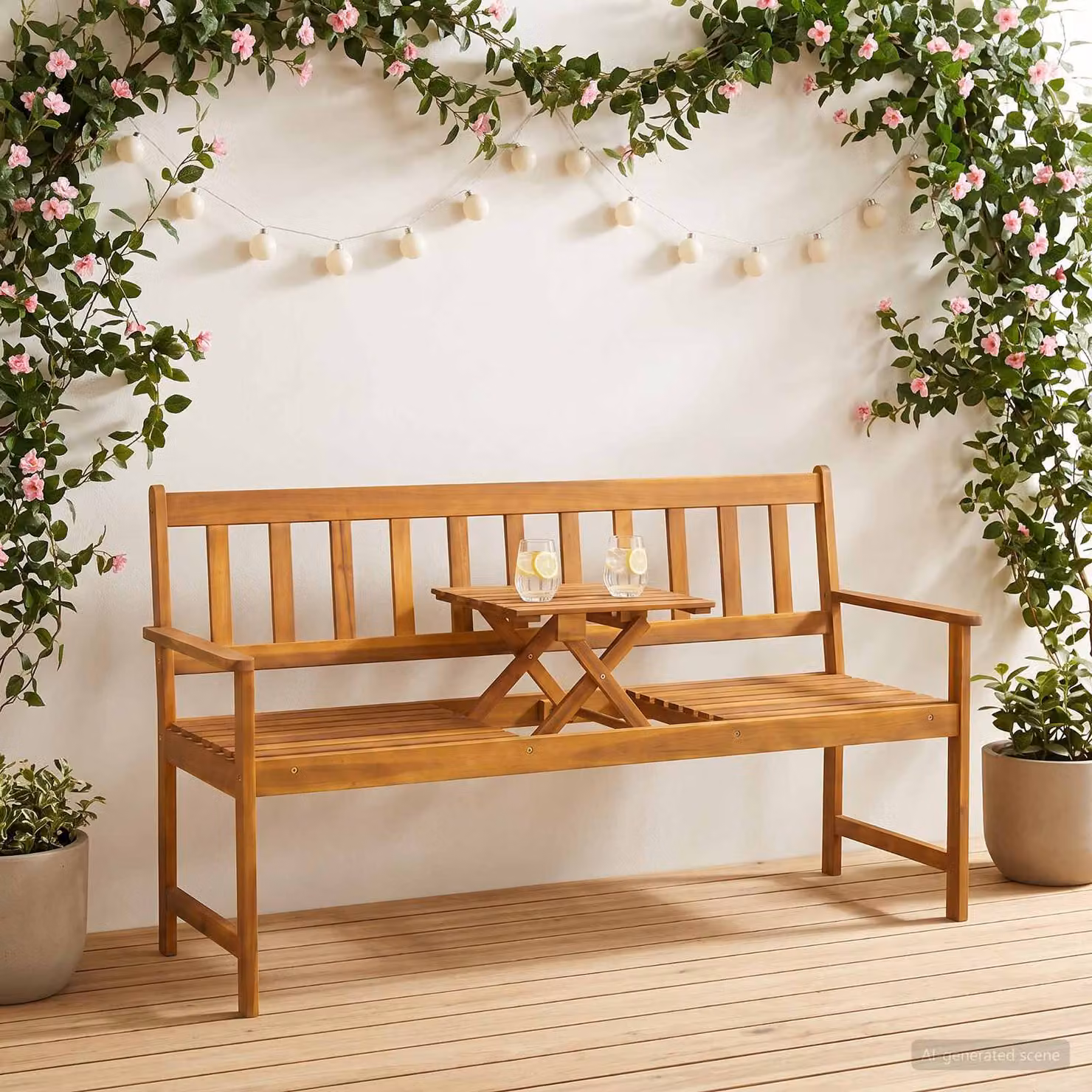 Panca da giardino vidaXL in legno di acacia massello marrone con braccioli L/P/H: 158 x 55 x 89 cm