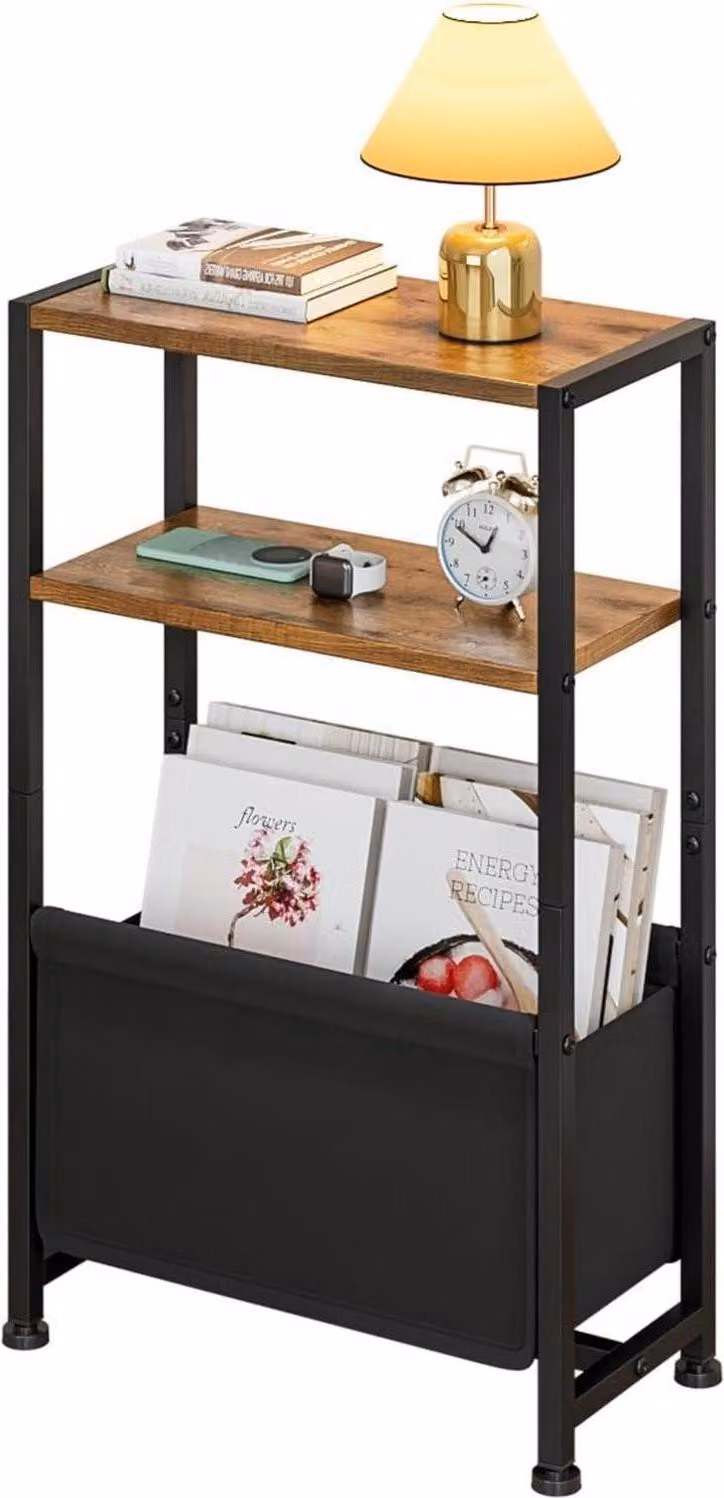 Tavolino stretto in legno con vano portaoggetti, robusto tavolo da soggiorno 65cm