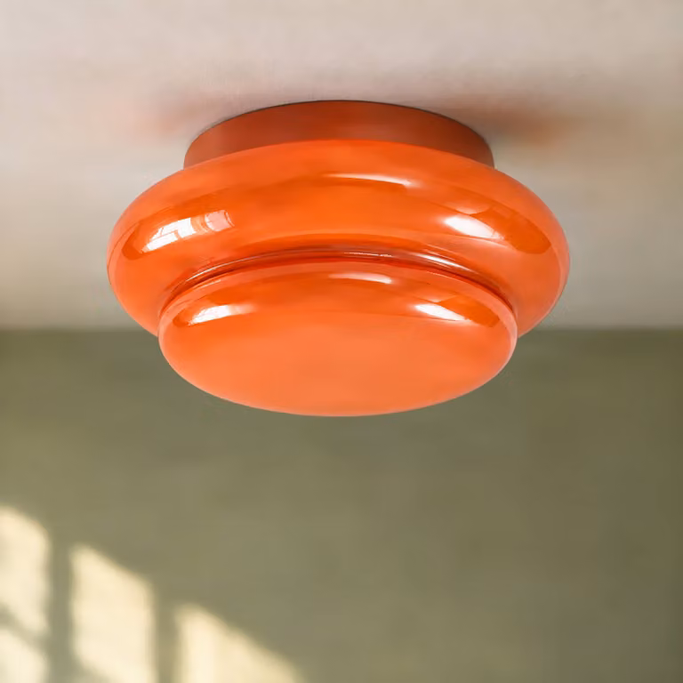Plafoniera soffitto Leilani Lucande, dimmerabile, Giallo / Arancione, Soggiorno / Sala da pranzo, Vetro, Design, Plafoniera