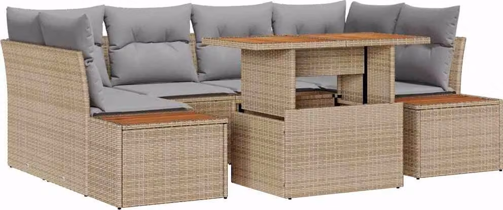 Set Divano da Giardino 7 pcs Beige Poly Rattan