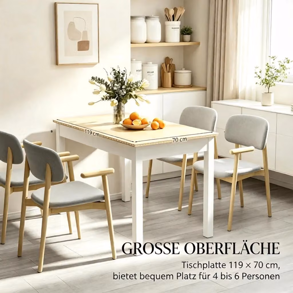 Tavolo da pranzo rettangolare moderno WISHDOR in MDF laminato, bianco e marrone, L: 119 cm, P: 70 cm, H: 75 cm – 2