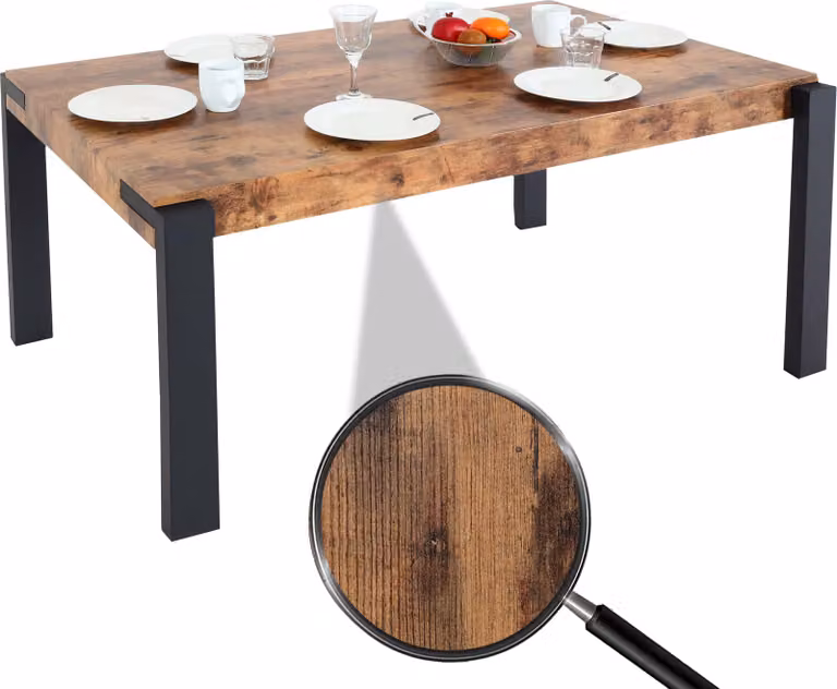 Tavolo da pranzo HWC-L53, tavolo da cucina tavolo da sala da pranzo, metallo industriale 140x80cm ~ rovere selvatico scuro