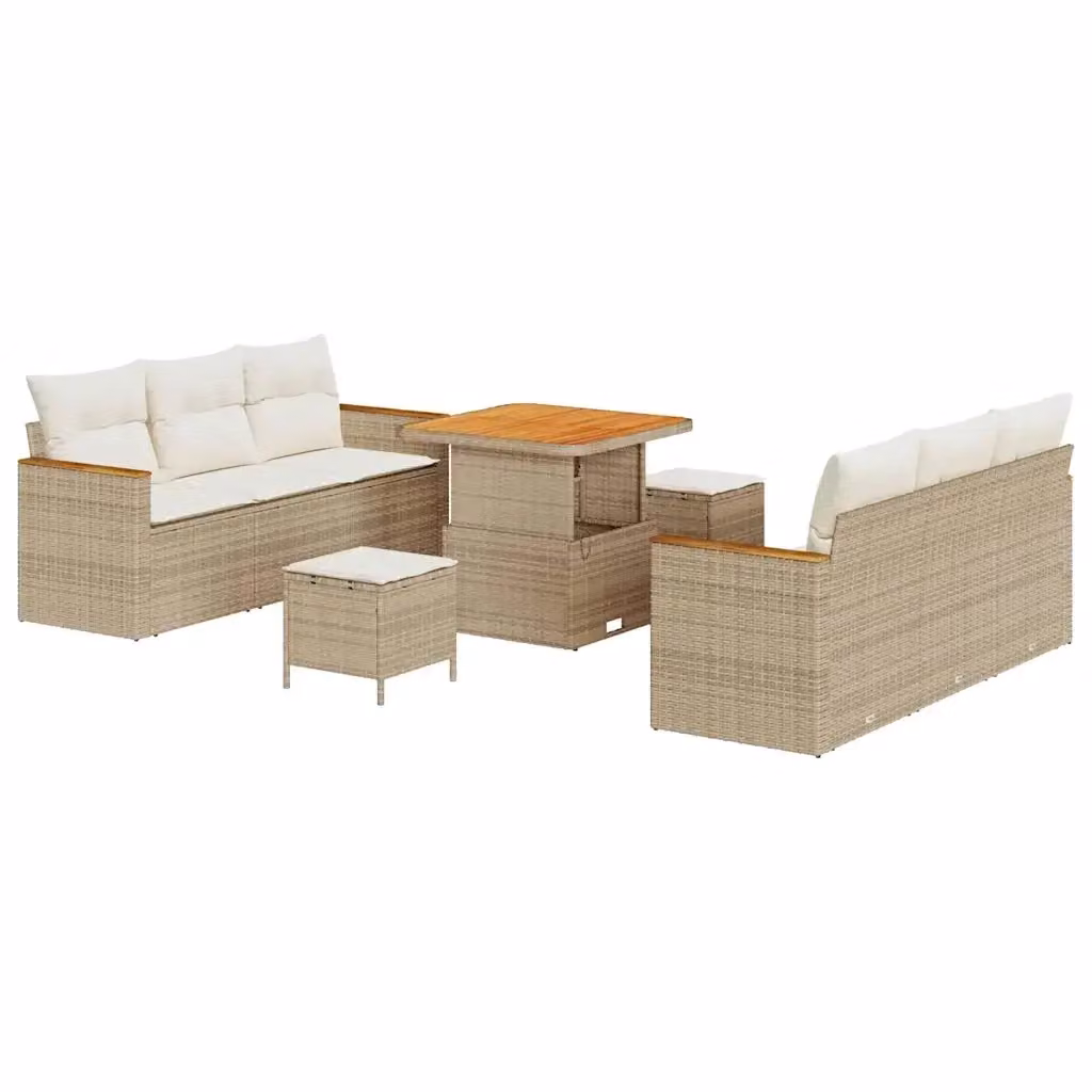 Set Divano da Giardino Moderno vidaXL in Polyrattan Beige con Cuscini e Tavolino da Esterno 9 Pezzi – 2
