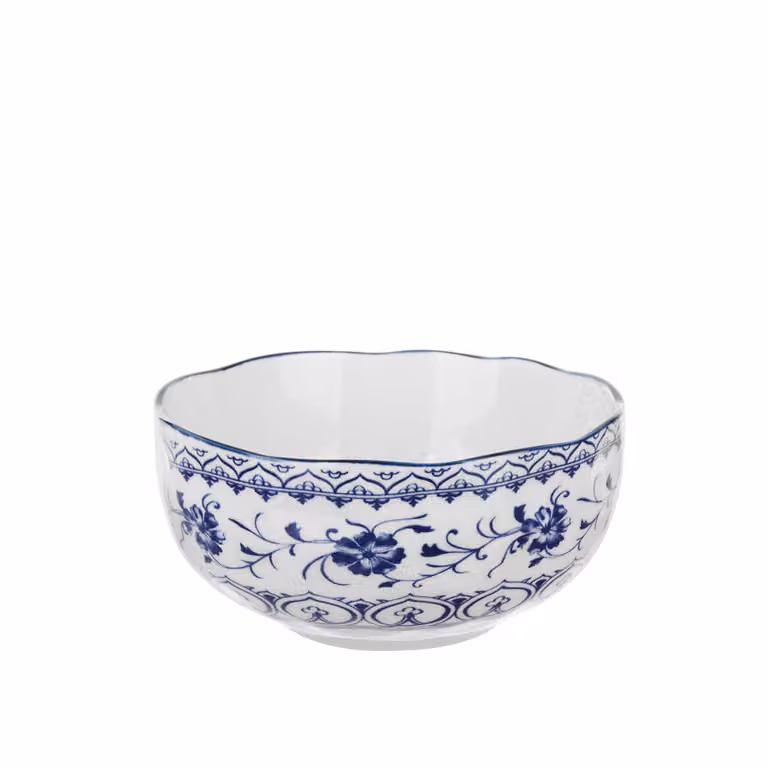 Ciotola da portata Sushiko in ceramica con decorazione floreale blu e bianca, L: 15,3 cm, H: 7,2 cm