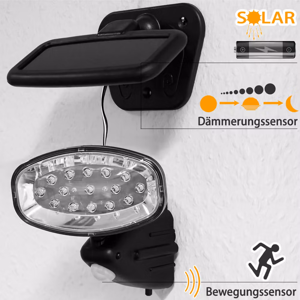 Set di 2 lampade solari LED Monzana con sensore di movimento e luce orientabile per giardino, balcone e terrazzo, colore nero – 2