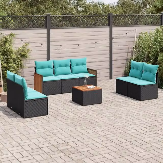 Set Divani da Giardino 8 pz con Cuscini Nero in Polyrattan 3227562