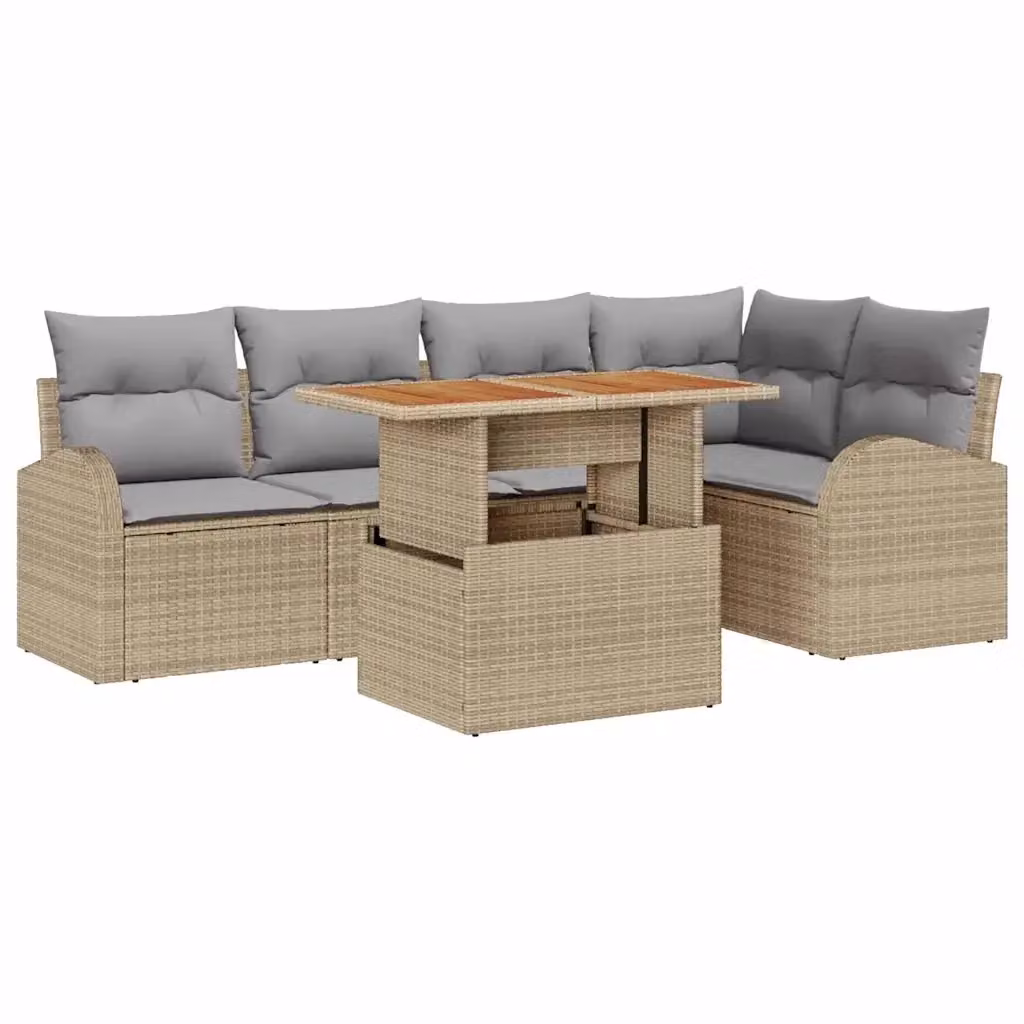 Set Divano da Giardino a L vidaXL 6 Pezzi Beige con Cuscini e Tavolino in Rattan e Metallo – 2