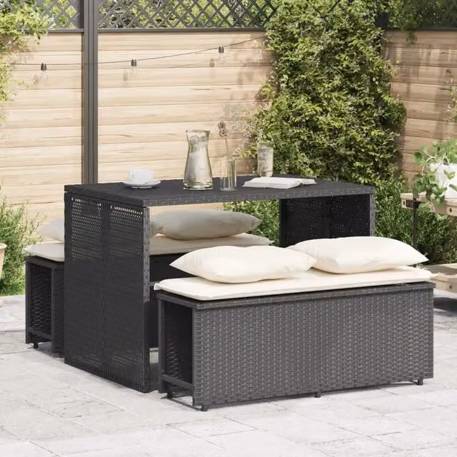 Set da Pranzo da Giardino 3 pz con Cuscini Nero in Polyrattan 4003902