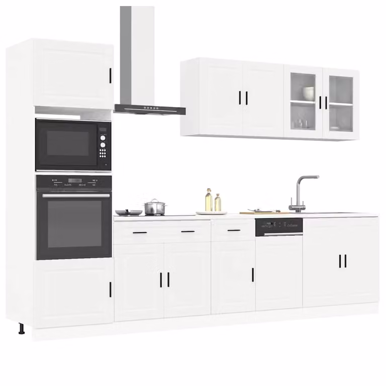 Set di mobili da cucina moderno vidaXL composto da 7 pezzi in legno e vetro, colore bianco