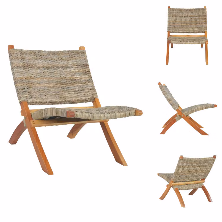 vidaXL Sedia relax in rattan Kubu naturale e legno massiccio di mogano - Poltrona