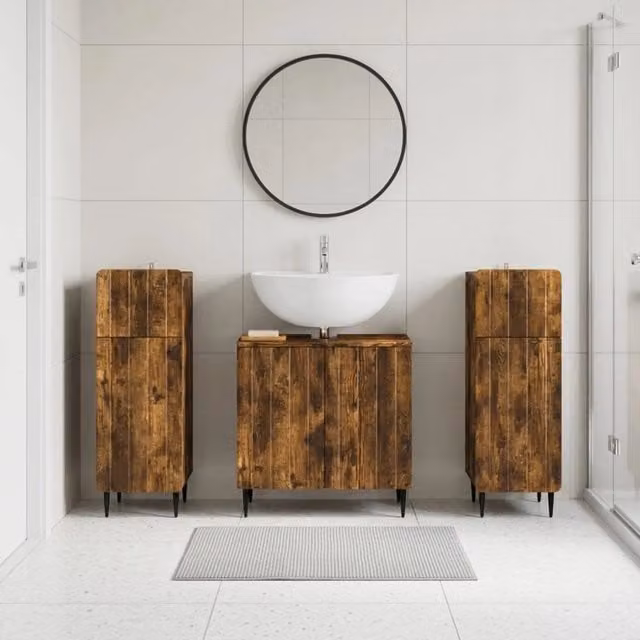 Set di armadietti da bagno in 3 pezzi ZWOLLE Rovere Fumo 3418004