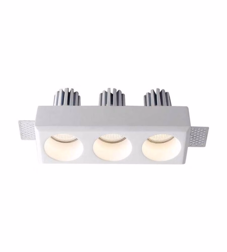 Portafaretto LED da Incasso Rettangolare 3*GU10 Corpo in Gesso Bianco