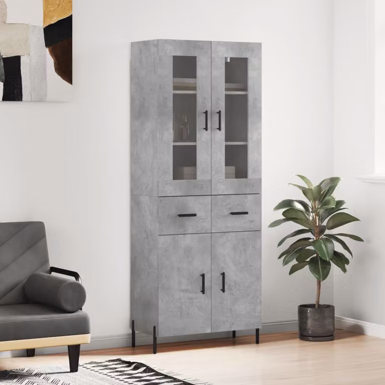 Credenza moderna vidaXL in legno, vetro e metallo, colore grigio, L: 69,5 cm, P: 34 cm, H: 180 cm