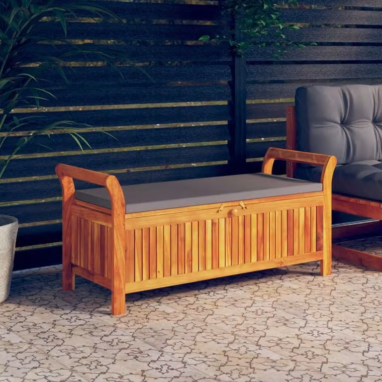 The Living Store Panca da giardino con cuscini 126 cm in legno massiccio di acacia