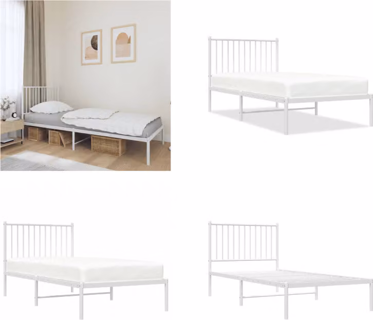 vidaXL Struttura letto con testiera in metallo bianco 90x190 cm - Struttura letto - Cornici letto - Struttura letto - Letto singolo