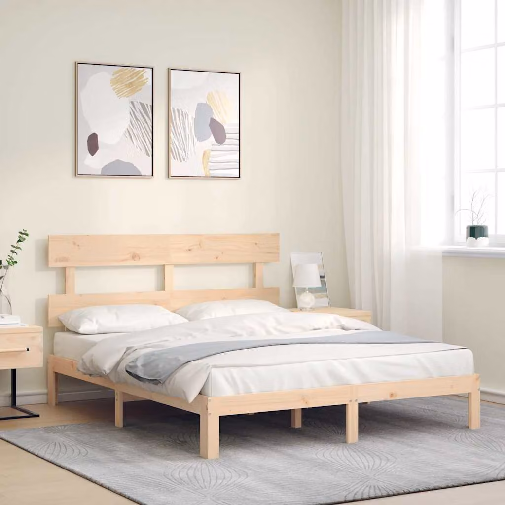vidaXL Giroletto King Size con Testiera in Legno di Pino Massello, Stile Rustico, L/P/H: 153.5 x 200 x 81 cm