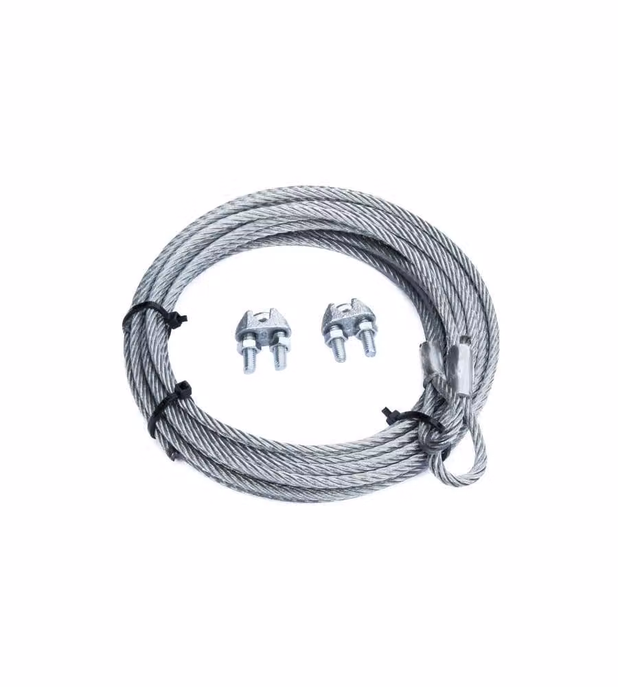 Kit per porte basculanti fune Diam. 4 mm. con gancio ad asola + 2 morsetti