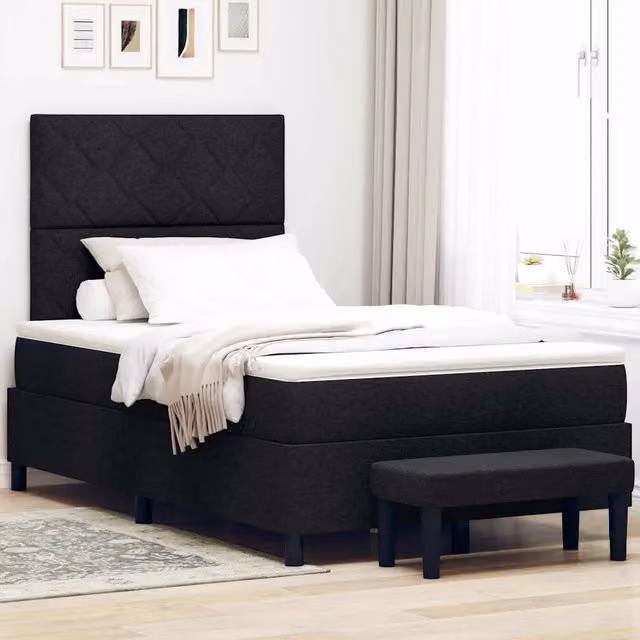 Letto ibrido con molle a sacco e testiera vidaXL in tessuto nero L 120 x P 200 cm