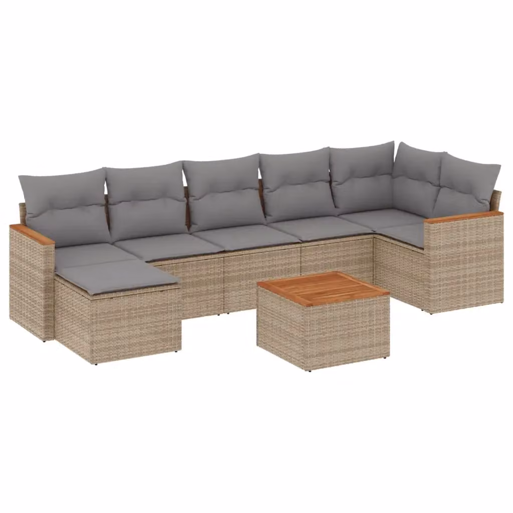 vidaXL Set Divano da Giardino 8 pz a L con Cuscini Beige e Grigio in Polyrattan e Acciaio – 2