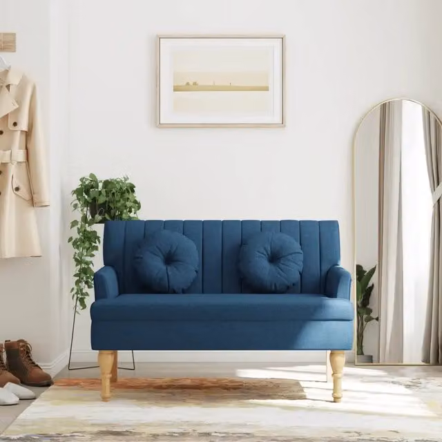 Panca con Cuscini Blu 113x64,5x75,5 cm in Tessuto 372136