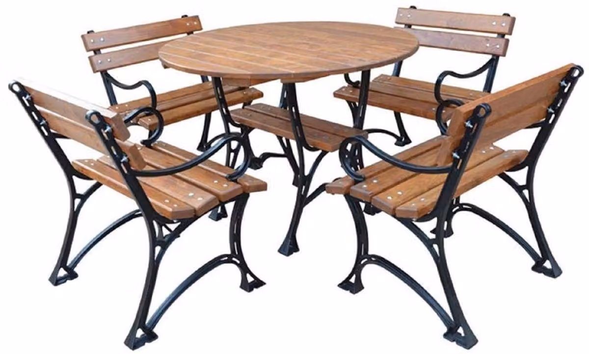 Casa Padrino Set di mobili da giardino in stile liberty marrone/nero - 1 tavolo da giardino e 4 sedie da giardino con braccioli - mobili da giardino per la ristorazione in legno massiccio