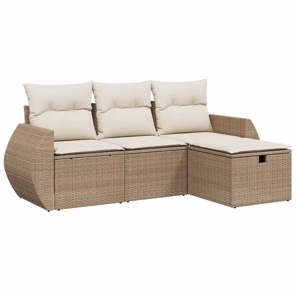 Set Divano da Giardino a L vidaXL 4 pz con Cuscini Beige e Struttura in Metallo e Rattan – 2