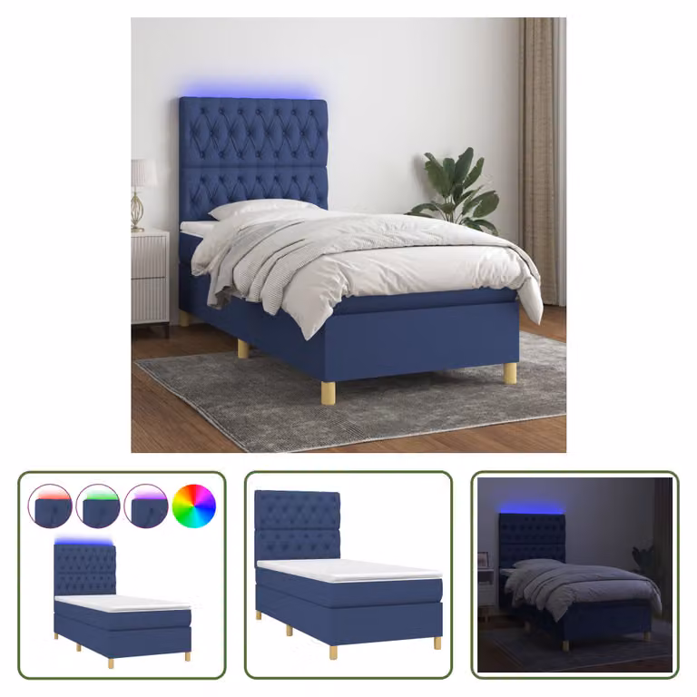 The Living Store Letto a molle con materasso e LED Blu 80x200 cm in tessuto