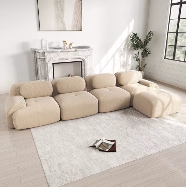 Divano angolare modulare 388.0x178.0x70.0 cm senza montaggio in velluto a coste beige