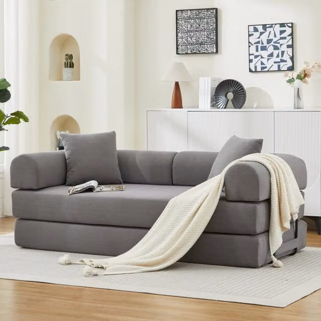 Divano letto ¨C Minimal ¨C con 2 cuscini, molle in schiuma, tessuto, per soggiorno ufficio