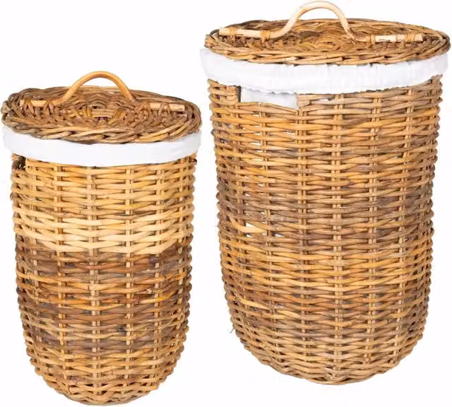 Set di 2 Cesti per Lavanderia in Rattan Kubu Marrone con Coperchio, Maniglie e Sacca Rimovibile, L/P/H: 42 x 42 x 60 cm – 1
