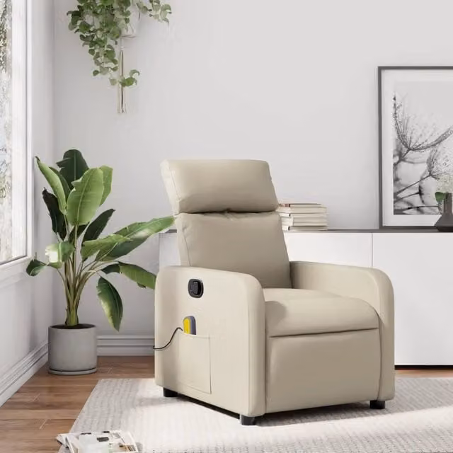 Poltrona da Massaggiante Reclinabile-Divano Sedia Crema Similpelle 842673