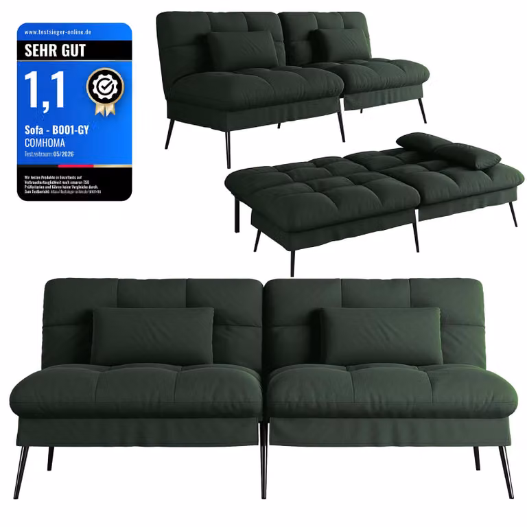 COMHOMA Divano letto con funzione letto, copertura divano futon pieghevole, divano letto, divano angolare, divano letto per ospiti, divano a 3 posti, con schienale regolabile