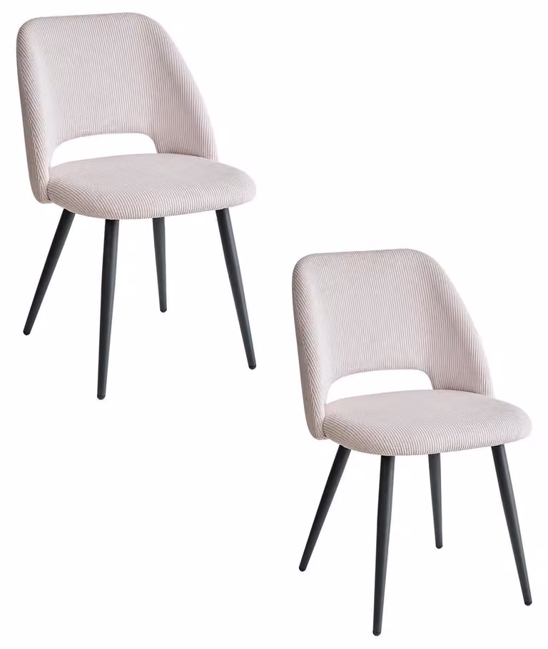 Sedia da pranzo, tessuto in velluto a coste, struttura in metallo, 2 pezzi, beige