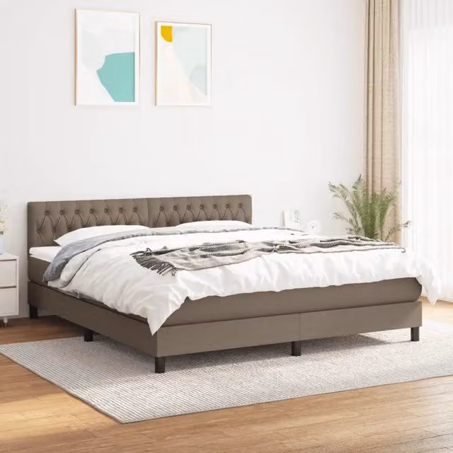 Letto Ibrido vidaXL con Giroletto a Molle e Materasso in Tessuto Beige e Bianco L/P: 180 x 200 cm – 1