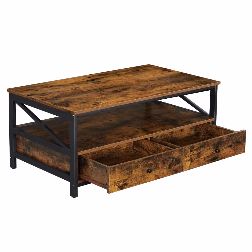 Tavolino da caffè Valora in stile industrial rettangolare marrone e nero L/P/H: 100 x 55 x 47 cm – 2