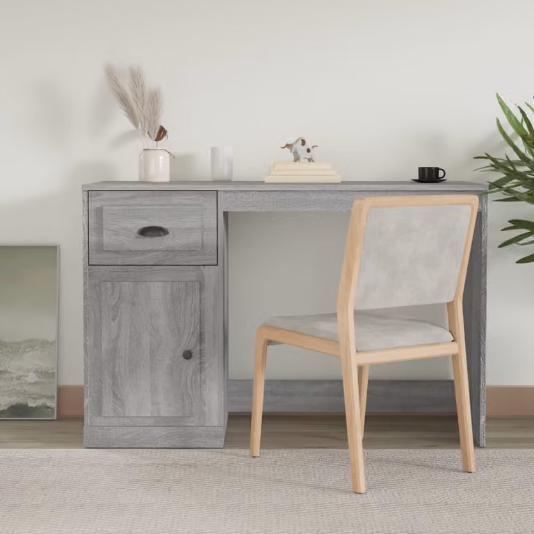 Scrivania da ufficio moderna vidaXL con cassetto, colore grigio, L 115 cm x P 50 cm x H 75 cm, in legno e MDF